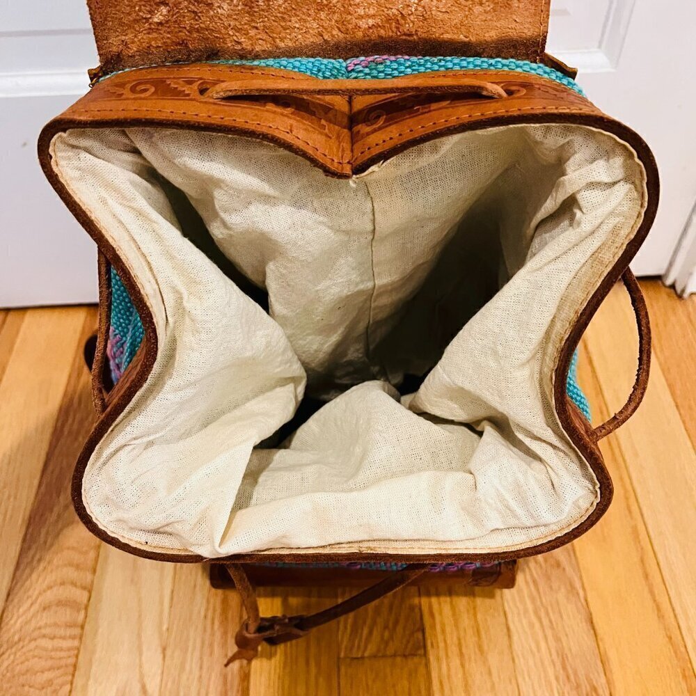 Vintage American Darling Backpack Hand Tooled Saddle Blanket Genuine Leather - Picture 3 of 16